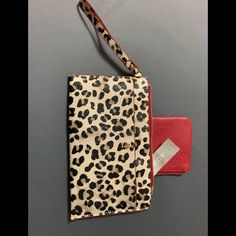 Leopard Print With Red Wallet-Type Insert Trendy Red Clutch For Daily Use, Trendy Red Wristlet For Everyday Use, Trendy Red Wallets For Everyday Use, Red Clutch With Card Slots For Everyday Use, Red Trendy Wristlet For Everyday Use, Red Clutch Wristlet For Everyday, Trendy Red Clutch Wallet, Red Clutch Wristlet With Removable Pouch, Red Wristlet With Removable Pouch For Daily Use