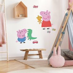 peppa pig wall stickers in a child's bedroom