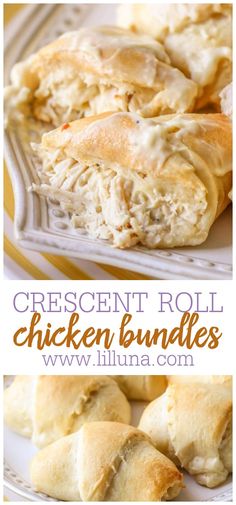 crescent roll chicken bundles on a plate with the words crescent roll chicken bundles above it