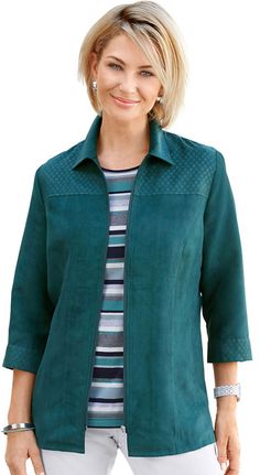 Collection L. Blusenblazer in attraktiver Veloursleder-Optik Jetzt bestellen unter: https://mode.ladendirekt.de/damen/bekleidung/blazer/blusenblazer/?uid=d5549a4d-aab1-578a-ac09-c83d89d29f6b&utm_source=pinterest&utm_medium=pin&utm_campaign=boards #mäntel #blazer #blusenblazer #bekleidung Bild Quelle: baur.de Casual Blouse Shirts, Kurta Designs, Eclectic Style, Coats For Women, Shirt Blouses, Casual Outfits, Leather Jacket, Womens Tops, Fashion Outfits