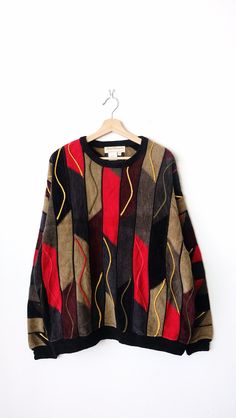 "Vintage Abstract 3D textured Crewneck Sweater/Jumper/Boyfriend Sweater. Measurements Length: 25 1/2\" Armpit to armpit: 25\" Armpit to end of sleeve: 21\"  Condition: Gently used. There's a tiny snag as shown in the last pic.  ※Please read the policy before you purchase※" Chore Coat Womens, How To Fold Sweaters, Thrift Wishlist, Plaid Jacket Women, Oc Outfits, Mood Clothes, Boyfriend Sweater, Modern Vintage Fashion, Cozy Knit Sweater