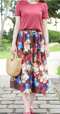 Floral Women's Skirts Summer 100% Linen Skirt Elastic Floral Long Skirt Outfit, Floral Skirt Outfits, Linen Skirts, Maxi Skirts Summer, Long Floral Skirt, Cotton Skirts, Pattern Outfits, Skirts Summer, Simple Skirt