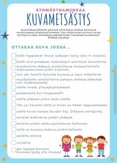 a blue and white checklist with the words kuvametassys written on it