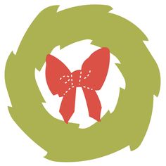 a green wreath with a red bow in the center and white dots on the front