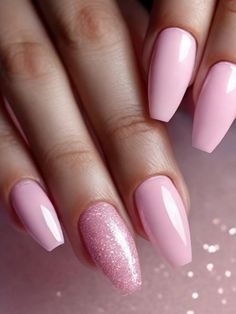 85+ Pretty Pink Glitter Nail Designs and Ideas | Sarah Scoop Light Pink And Glitter Nails, Nails Pink With Glitter, Pretty Pink Nails Acrylic, Pink Baby Shower Nails, Pink Glitter Nail Designs, Pastel Nails Pink, Light Pink Sparkly Nails, Cute Pink Nail Ideas, Pink Dip Nails