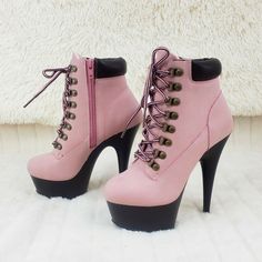 Delight 600tl Baby Pink Nubuck Work Style 6" High Heel Ankle Boots US Size NY | Totally Wicked Footwear Jordan High Heels, Stylish Shoes Heels, High Heel Sandals Platform, High Heel Ankle Boots, You Are Important, Heel Ankle Boots, Foot Bed, Work Style, High Heel Boots Ankle