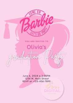 a pink graduation party flyer with a silhouette of a girl