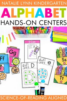 the alphabet hands - on centers are organized and ready to be used