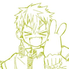 a drawing of an anime character giving the thumbs up sign with his hand in front of him