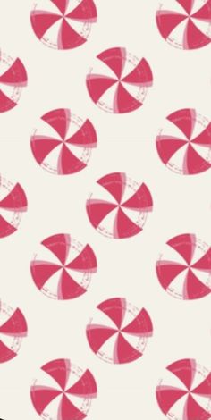 red and white striped umbrellas are on a white background with pink circles in the middle