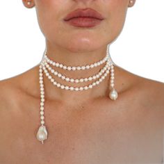 Long Baroque Pearl Drop Necklace, Long Baroque Pearl Necklace With Pearl Drop, White Baroque Pearl Long Necklace, Luxury Long Pearl Chain Necklace, Luxury Long Pearl Necklace With Charm, Wedding Long Baroque Pearl Necklace, White Lariat Pearl Necklace, Luxury Beaded Baroque Pearl Jewelry, Luxury Adjustable Pearl Necklace