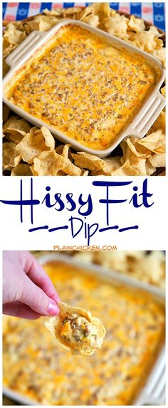 a collage of photos showing different types of dips and nachos with text overlay