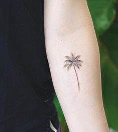 a small palm tree tattoo on the arm