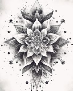 a black and white drawing of a flower