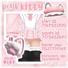 a pink kitty doll is standing in front of a white and pink background with the words pink kitty on it