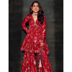 Top 30+ Sharara Suit Designs -Trending Sharara Suit Designs Sharara Suits For Women, Georgette Sharara Suits, Red Georgette Dress, Sharara Suit Indian Designers, Sharara Suit Designs Latest, Red Sharara Suit, Floral Sharara, Sharara Suit Wedding, Floral Georgette Dress