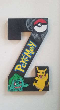 the letter z is decorated with pokemon characters