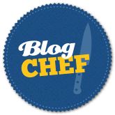 a blue and yellow logo with the words blog chef