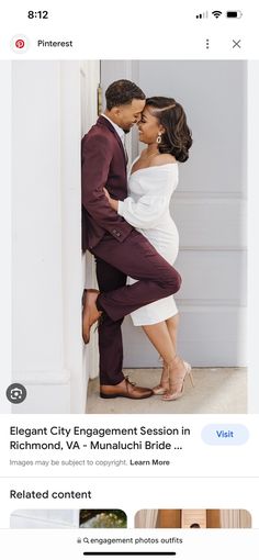 an image of a man and woman kissing in front of a door with the caption, engagement engagement session in richmond, va