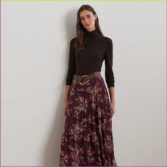 Refreshed with the season’s painterly floral motif this A-line skirt is designed with a tiered construction and crinkle georgette for effortless movement with each step. Lauren Ralph Lauren Outfits, Sundance Outfits, Ralph Lauren Fall 2024, Skirt Outfits For Fall, Ralph Lauren Fashion, Maxi Skirt Fall, Style Capsule, Painterly Floral, Fall Skirt