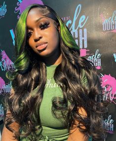 Hair Color Green, Claw Clip Hairstyles, Hair Business, Business Flyers, Green Highlights, Clip Hairstyles