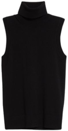 Black High Neck Cashmere Top, Black Sleeveless Fine Knit Tank Top, Black Turtleneck Tank Top For Fall, Sleeveless Cashmere Top For Layering, Cashmere Workwear Vest, Sleeveless Cashmere Work Vest, Sleeveless Cashmere Vest For Work, Sleeveless Cashmere Tops For Work, Black Turtleneck Sweater Vest For Layering