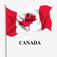 the flag of canada waving in the wind on a white background with text that reads canada