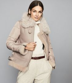 Solene Neutral Shearling Jacket With Quilted Panels – REISS Trendy Outfits Winter, What To Wear Today, Winter Outfit Inspiration, Shearling Coat, New Clothes, Winter Coats Women, Shearling Jacket, Women's Coats