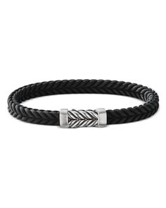 David Yurman Men's Sterling Silver Chevron Black Rubber Bracelet Classic Formal Bracelet With Black Band, Classic Black Band Bracelet For Formal Occasions, Classic Black Leather Bracelet For Formal Occasions, Classic Black Band Jewelry For Formal Events, Elegant Black Leather Bracelet For Formal Occasions, David Yurman Mens, Chevron Bracelet, Rubber Bracelets, Men Bracelet