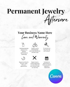 a white marble background with the words permanent jewelry before and after it's written in black