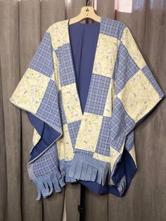 Reversible Fall style blue poncho with an open front! Warm fabric and comfortable to wear. Casual Blue Poncho Cape, Casual Blue Cape Poncho, One Size Blue Cape, Blue One-size Cape, Blue One Size Cape, Handwoven Scarves, Fall Blue, Warm Fabric, Handwoven Scarf