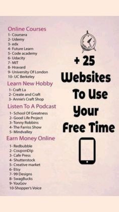 an advertisement with the words 25 web sites to use your free time and other things