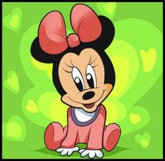 a cartoon character with a big bow on her head sitting in front of a green background