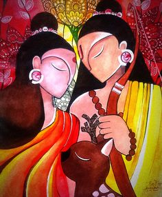 a painting of two women embracing each other