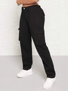 This Multi-Pocket Side Cargo Jeans is the perfect combination of style and functionality. These cargo pants feature an elastic waist, a high waistline, and a regular fit for comfort and ease of movement. With belt, button, knot, pocket, and zipper details, you'll have ample storage space for your essentials. Made of viscose fabric, these non-stretch jeans are durable and easy to care for. Details: Type: Cargo Pants Closure Type: Elastic Waist Details: Belted, Button, Knot, Pocket, Zipper Waist L High Waist Cargo Jeans With Elastic Waistband, High Waist Utility Cargo Jeans With Elastic Waistband, Utility High Waist Cargo Jeans With Elastic Waistband, Utility Cargo Jeans With Elastic Waistband, Versatile Black Bottoms With Pockets, Versatile Black Pants With Pockets, Casual Cargo Jeans With Elastic Waistband For Workwear, Utility Cargo Jeans With Elastic Waistband For Workwear, Versatile Black Cargo Pants With Elastic Waistband