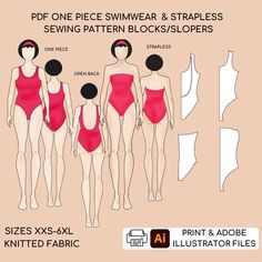 One Piece Swimsuit/Swimwear PRINT & EDIT Sewing Pattern Block/Sloper | Strapless Swimwear THIS LISTING IS BOTH FOR PRINTING & IMPORTING FILES IN ADOBE ILLUSTRATOR. IF YOU WANT ONLY TO PRINT THE FILES CHECK THIS: https://www.etsy.com/listing/1203975756/one-piece-swimsuitswimwear-strapless Sewing Digital Patterns Block/Sloper for Women | Knitted Fabric Sizes: XXS- 6XL /UK 6-26/ EU 34-54 / US 2-22/ AU 6-26/ CANADA 2-22 (Regular & Plus) Are you a self-taught sewer or a professional fashion designer? Swimwear Sewing Patterns, Strapless Swimwear, Toile Fabric, Digital Patterns, Student Fashion, Professional Fashion, One Piece Swimwear, Pdf Sewing Patterns, Pattern Blocks