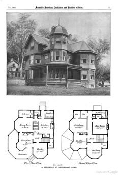 an old house with two floors and three stories on the second floor is shown in black and white