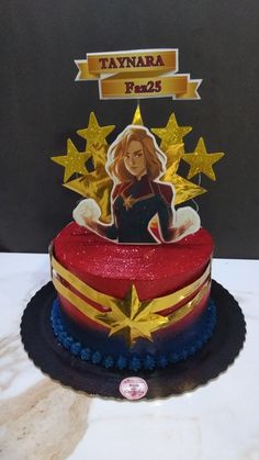 Captain Marvel Cake, Capita Marvel, Scorpio Eyes, 50th Birthday Decorations, Birthday Ideas For Her, Superhero Birthday, Girl Cakes