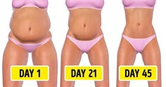 three different pictures of the same woman's body in bikinis and bras