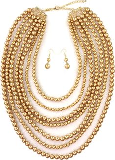 Women's 7 Strand Layered Simulated Pearl Fashion Necklace and Dangling Earring Set     Necklace: 15.0" + 4.0" extension     Pierced earrings: 1.5" x .45"     Gold-Tone     Ideal for special evening events, proms, and parties Pearl Fashion, Toned Women, Women's Jewelry Sets, Set Necklace, Hugs And Kisses, Pierced Earrings, Earings Piercings, Bridesmaid Gifts, Women's Jewelry