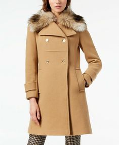 Fur Collar Jacket, Wool Trench Coat, Michael Kors Jackets, Collar Jacket, Jacket Long, Junior Outfits, Fall Collection, Faux Fur Collar, Pea Coats