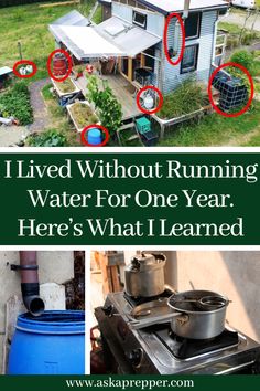 an old house with lots of red circles around it and the words i lived without running water for one year here's what i learned