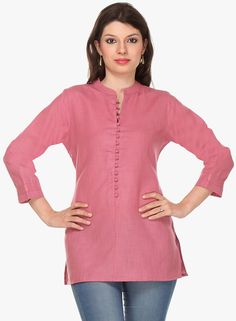 Buy Vedanta Pink Solid Kurti for Women Online India, Best Prices, Reviews | VE986WA89IOSINDFAS Cotton Short Tops, Kurti With Jeans, Nordstrom Jeans, Short Kurtis, Kurti For Women