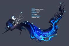 a blue and black dragon with stars on it's tail