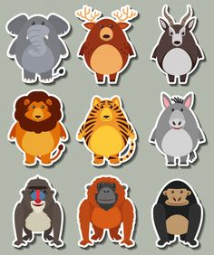 various animal stickers on a gray background