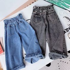 Wide leg Denim Elastic Waistband Children Bottoms, Wide Legged Jeans, Childrens Clothes Girls, High Rise Wide Leg Jeans, Girls High, Jeans Kids, Girls Denim, Kids Pants