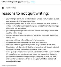 an image of someones response to quit writing