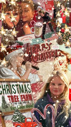 a collage of christmas images with santa clause and other holiday items in the background