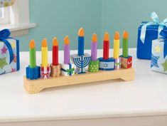 a hanukkah menorah with candles on it