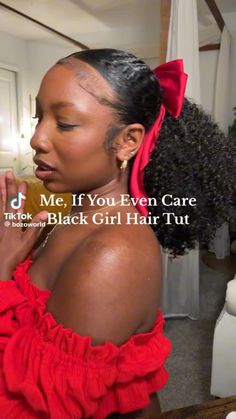 This is so cute make sure to follow the beautiful creator on tiktok @bozoworld Wig With Curtain Bangs, Natural Hair Ponytail, Layer Cut, Bow Ponytail, Sealed With A Kiss, Quick Natural Hair Styles, Pelo Afro, Bow Hairstyle, Glueless Wig